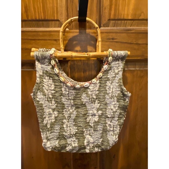 Faith by Celia Forrester Smocked Unique Boho Hipster Handbag With Bamboo Handles - Picture 2 of 12